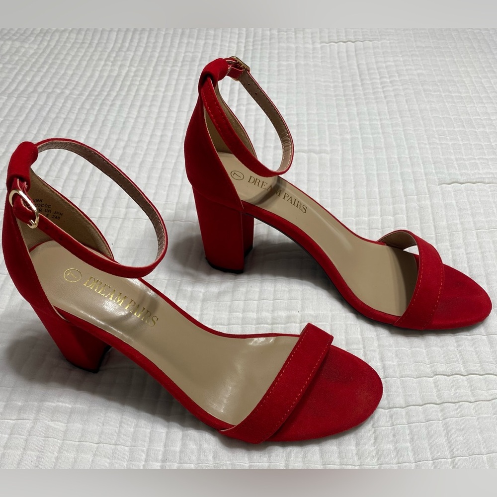Ruby red strap chunky heel shoe